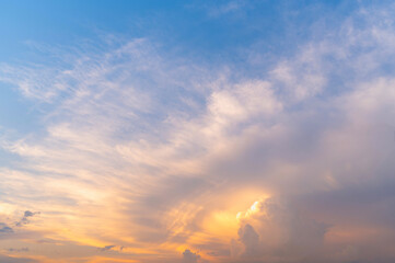 Wall Mural - sunset or sun rise sky with rays of light shining clouds and sky background and texture