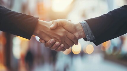 Wall Mural - business people shaking hands with a feeling of optimism and progress blurred soft light background,