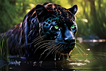 black panther drinking water