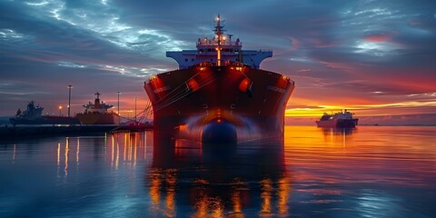 Wall Mural - LNG tanker docked in port for natural gas transportation technology. Concept LNG Tanker, Port Transportation, Natural Gas, Energy Technology