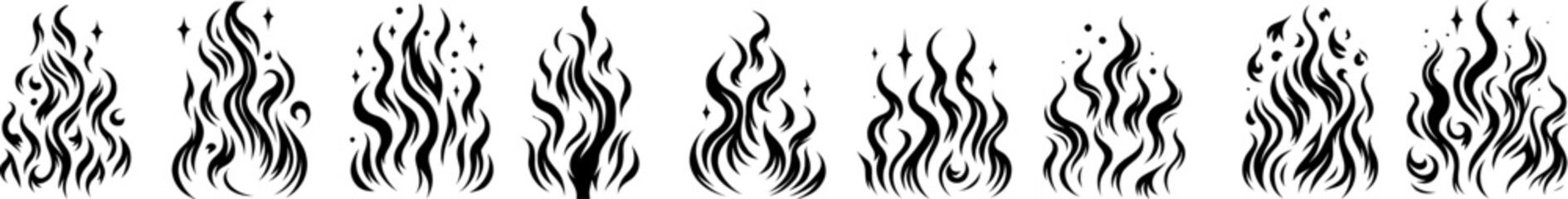 Wall Mural - Fire icon set. Fire flame vector collection .Flame of different shapes . Fire flame logo silhouette. 