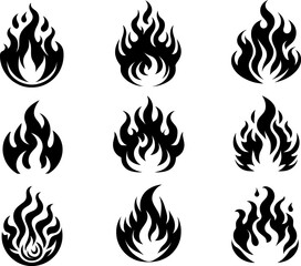 Wall Mural - Fire icon set. Fire flame vector collection .Flame of different shapes . Fire flame logo silhouette. 