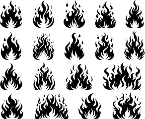 Wall Mural - Fire icon set. Fire flame vector collection .Flame of different shapes . Fire flame logo silhouette. 
