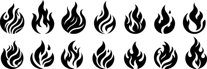 Wall Mural - Fire icon set. Fire flame vector collection .Flame of different shapes . Fire flame logo silhouette. 