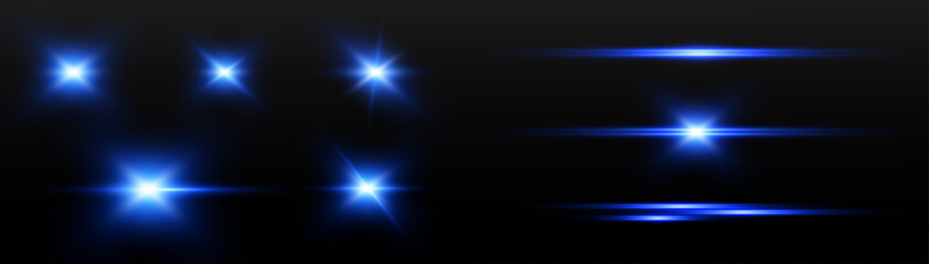 Fototapete - The effect of abstract blue light rays with highlights on a black background. Vector 10 EPS
