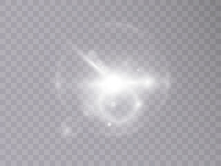Poster - Glowing white effect with highlights. Abstract white flash of light. Isolated on transparent background. Art and web design vector.