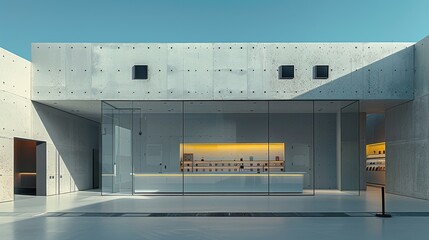 Aufkleber - A shop, local fluid architectural style, minimalism, concrete texture, interstellar. Generative AI.