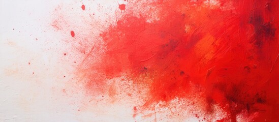 Poster - Close-up of a red and white painting featuring a noticeable red paint stain, creating an abstract and vibrant artwork. with copy space image. Place for adding text or design