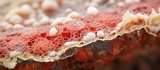 Leinwandbilder - Detailed view of a food item with shells on top, showcasing a seafood dish up close. with copy space image. Place for adding text or design