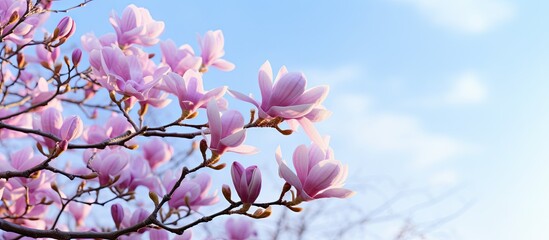 Aufkleber - Vivid purple Magnolia flowers blossoming beautifully during the spring season in a garden. with copy space image. Place for adding text or design