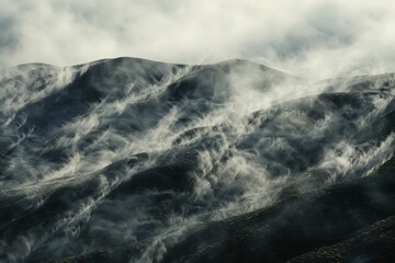Wall Mural - A wall texture with the appearance of a dense, mystical fog rolling over hills