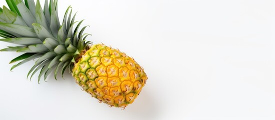 Poster - Tropical fruit pineapple isolated on a plain white background, showcasing its vibrant colors and unique texture. with copy space image. Place for adding text or design