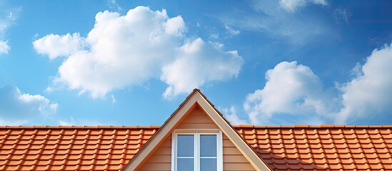 Aufkleber - Roof of a house with a window looking up towards the clear sky background. with copy space image. Place for adding text or design