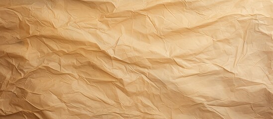 Poster - Crumpled and textured parchment paper laid on a light brown background, creating an abstract rough surface. with copy space image. Place for adding text or design