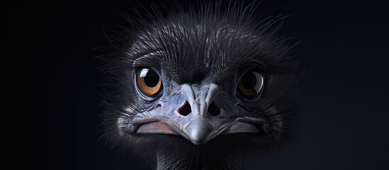 Poster - An emu featuring a very large beak and big eyes is captured up close in this striking portrait. with copy space image. Place for adding text or design