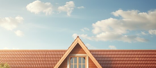 Poster - House roof featuring a brown color with a red tile, including a beautiful window. with copy space image. Place for adding text or design