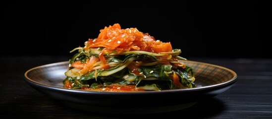 Aufkleber - Plate filled with fresh assorted vegetables up close, showcasing vibrant colors and textures. with copy space image. Place for adding text or design