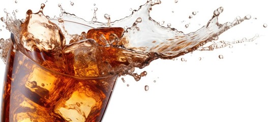 Aufkleber - Glass of cola with ice cubes showing a close-up detail of water splashing from the glass. with copy space image. Place for adding text or design