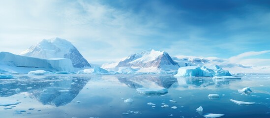 Poster - The expansive ice formation within a water expanse presents a remarkable natural spectacle. with copy space image. Place for adding text or design