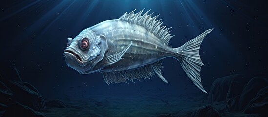 Poster - A fish effortlessly glides through the water, showcasing its graceful movements in its natural habitat. with copy space image. Place for adding text or design