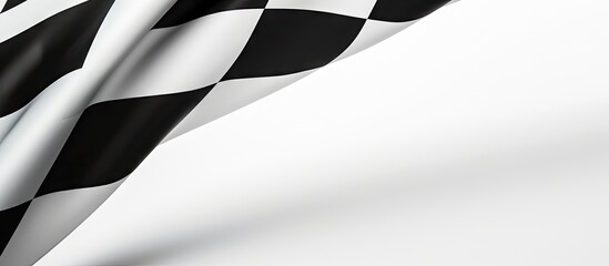Poster - Close-up of a black and white checkered flag against a white background. Racing flag with black and white squares. with copy space image. Place for adding text or design