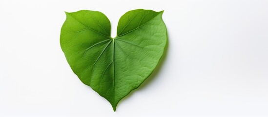 Aufkleber - Single green leaf in the shape of a heart placed on a clean white background. with copy space image. Place for adding text or design