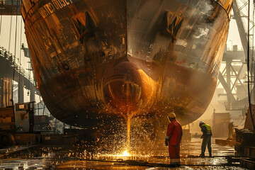 Wall Mural - Massive large Ships in Shipyard, cargo, dock, and container.
The Magnificence of water sea ocean transportation, Large Ships in Shipyard Scenes.