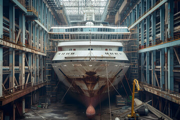 Wall Mural - Massive large Ships in Shipyard, cargo, dock, and container.
The Magnificence of water sea ocean transportation, Large Ships in Shipyard Scenes.