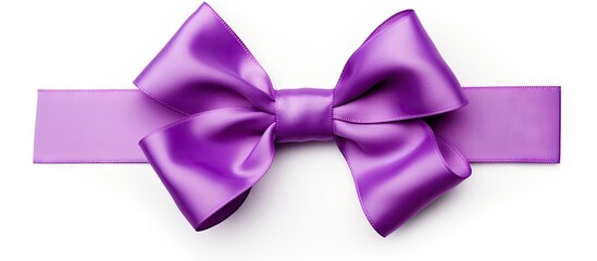 Poster - A single purple bow elegantly stands out against a clean white background. with copy space image. Place for adding text or design