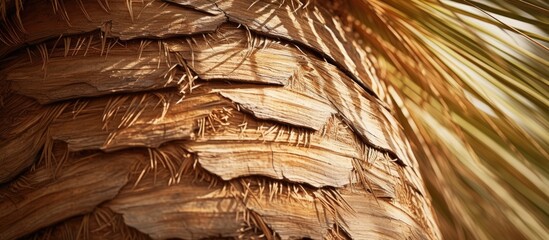 Aufkleber - Close-up view of a palm tree with a bird perched on it, showcasing the natural beauty and serenity of the scene. with copy space image. Place for adding text or design
