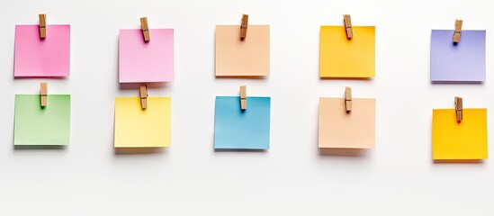 Poster - A colorful collection of post-it notes pegged to a clothesline, showcasing reminders and to-dos. with copy space image. Place for adding text or design