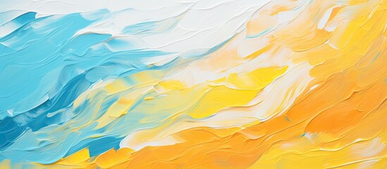 Poster - Vibrant abstract painting featuring a prominent yellow and blue wave design in textured oil and acrylic style. with copy space image. Place for adding text or design