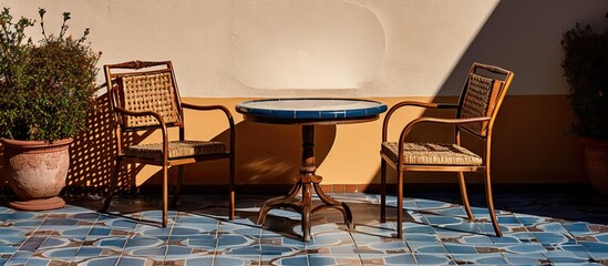 Aufkleber - Two chairs and a table placed on the patio outside. with copy space image. Place for adding text or design