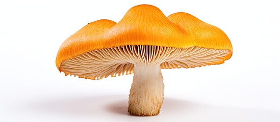 Aufkleber - Small orange mushroom elegantly served on a clean white background, showcasing its vibrant colors. with copy space image. Place for adding text or design