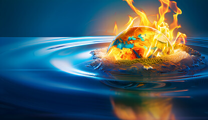 Wall Mural - earth globe inside a water, concept of global warming and climate change. copy space.