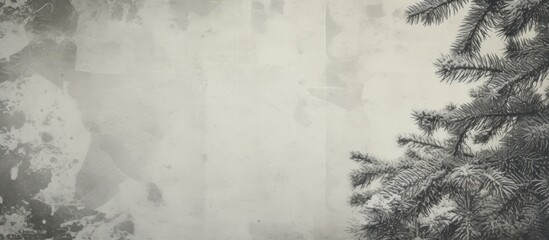 Fototapete - Monochrome photo featuring a snowboard leaned against a tree in a winter landscape. with copy space image. Place for adding text or design