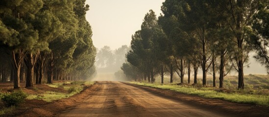 Poster - A truck with a large tire is traveling on a rural dirt road close to flames from a fire in the distance. with copy space image. Place for adding text or design