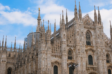 duomo di milano cathedral facade exterior top view on sky background