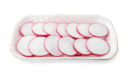 Wall Mural - Slices of fresh ripe radish isolated on white