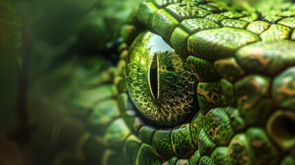 Aufkleber - Snake eye green wildlife nature photography Open eye carnivore fur Dangerous predator animal tropical jungle forest hunter close up photo : Generative AI