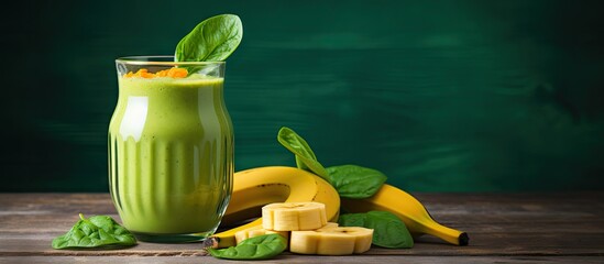Aufkleber - A refreshing smoothie made with mango, banana, and spinach in a glass, perfect for a healthy boost. with copy space image. Place for adding text or design