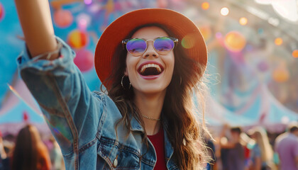 Happy young woman on a summer festival