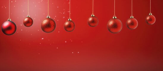 Aufkleber - multiple striking red christmas balls hanging attractively against a bright red backdrop. with copy 
