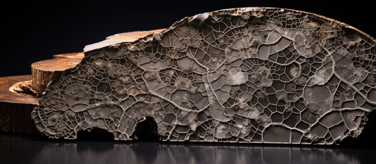 Aufkleber - Close-up view of a rock with a piece of wood in the background, emphasizing textures and natural elements. with copy space image. Place for adding text or design