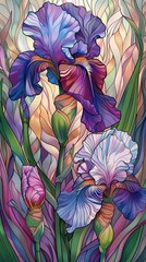Wall Mural - A detailed drawing of irises, highlighting the intricate patterns and delicate petals.