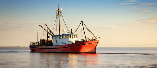 Aufkleber - A vessel used for shrimp fishing in the serene Dutch Wadden Sea. with copy space image. Place for adding text or design