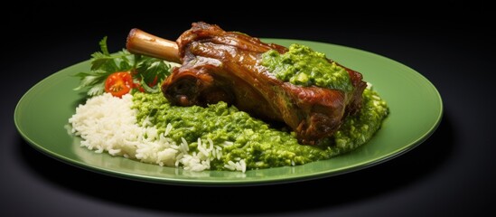 Aufkleber - Delicious Persian Lamb Shank served with flavorful green bean rice on a plate. with copy space image. Place for adding text or design