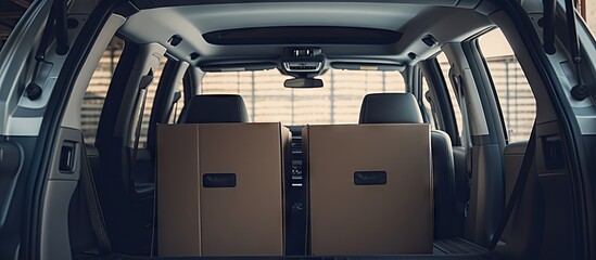 Poster - A vehicle transporting a rectangular storage container in its back area. with copy space image. Place for adding text or design