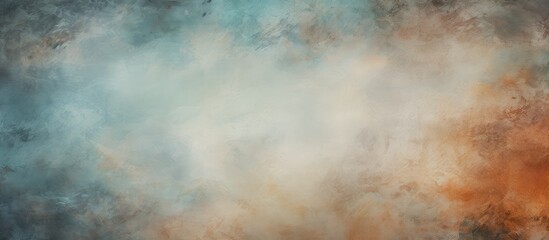 Poster - Painting depicting a sky with a blend of blue and orange hues, highlighted by a white cloud formation. Suitable as a background texture for wallpaper designs. with copy space image