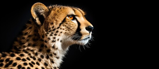 Poster - Elegant portrait of an African cheetah staring off into the distance with grace and poise. with copy space image. Place for adding text or design